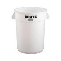 Damaged Round Brute Container  32 gal  White