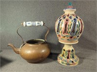 Copper Teapot & Colourful Ceramic Light Holder