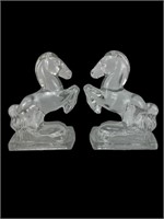 L.E.Smith Vintage Clear Rearing Horse Bookends