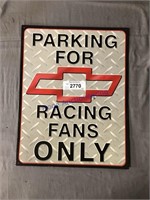 Parking for Racing Fans tin sign, 12.5 x 16