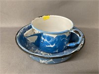Blue Agateware Strainer Cup with Bowl