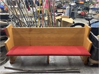 Wooden church bench 74 in long 24 in wide 36 in