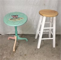 Hand Painted Bedside Table & Stool T12H