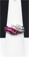 Sterling ruby/white sapphire ring, lab grown