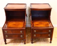 Pair vintage leather top mahogany step end tables