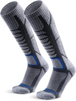 2 Pair Merino Wool Ski Socks, Large Retro Grey