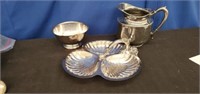 Lot, Nickel Silver Pitcher, Shell Dish,Bowl