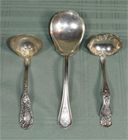 3 sterling silver items: 8" serving spoon and 2 la