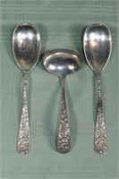 3 Stieff sterling silver repousse: 2 serving spoon