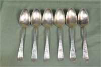 6 sterling silver bright engraved table spoons, 8.