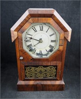 Antique Seth Thomas Inlaid Wood Mantle Chime Clock