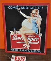 1993 Dr. Pepper embossed tin sign, 11" x 14"