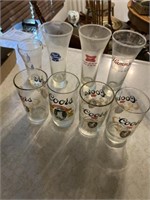 8 BEER GLASSES, COORS  PBR, HAMMS AND MILLER