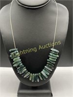 STERLING SILVER GREEN JASPER DANGLE NECKLACE