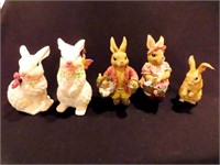 5 BUNNY RABBIT FIGURINES