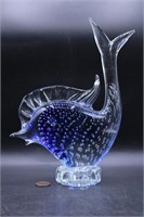 Vtg. Hand-Blown Blue Art Glass Fish