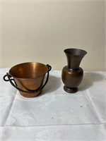 Copper pot and vintage vase