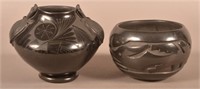 Two Black-on-Black Pueblo Pottery Vessels.