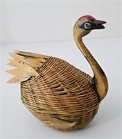 Vintage Handcrafted Wicker Swan Basket with Lid