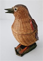 Vintage Handcrafted Wicker Bird  Basket with Lid
