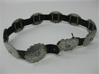 Vtg. NA Nickel Silver & Turquoise Concho Belt