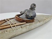 Inuit Soapstone Hide Kayak Sculpture Carving