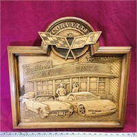 Woodcarved Corvette 50th Anniversary Wall Picture