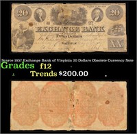 Scarce 1857 Exchange Bank of Virginia 20 Dollars O