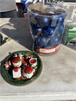 Blue Christmas Ornaments w/ miniture figures