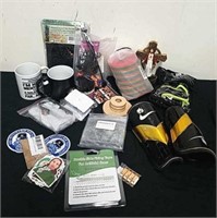 Shin guards, coffee cups, patches,