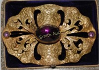 Antique Art Nouveau Large Metal Brooch, Leafs with