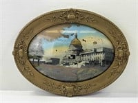 Oval Reverse Painted US Capitol Artwork