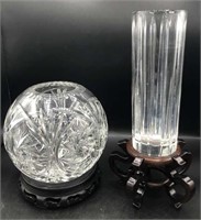 Lead Crystal Rose Bowl and Vase with Stands