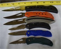 Six Folding Locking Pocket Knives - New w/out Box