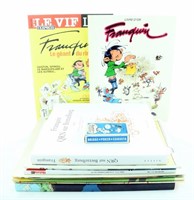 Franquin. Lot de volumes, journaux et objets