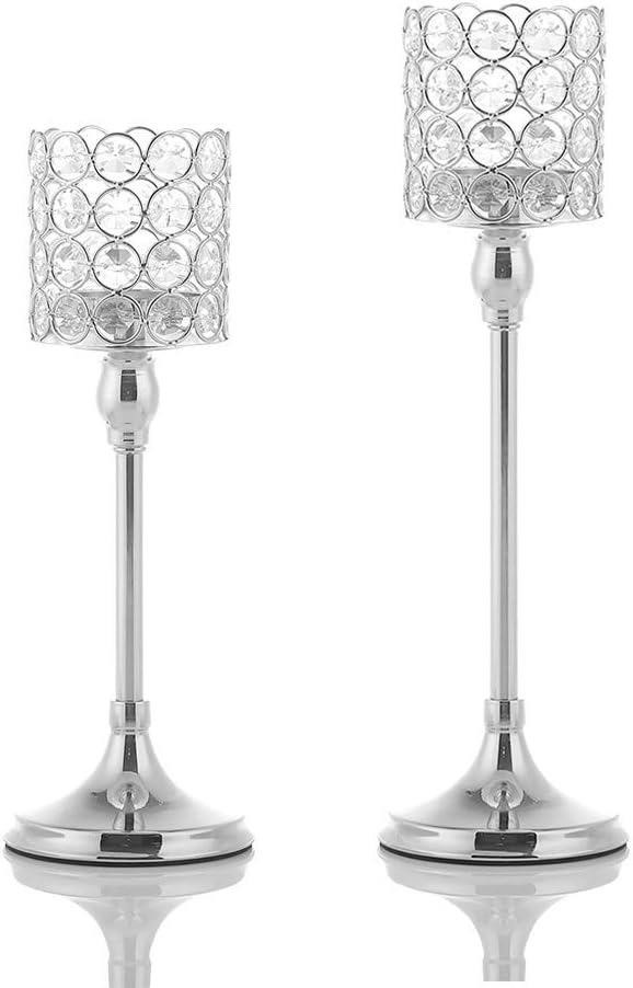 Set of 2 Crystal Silver Candle Holders for Home