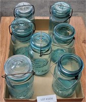 7 BLUE BALL GLASS CANNING JARS