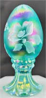 Fenton Hp Aqua Iridized Pedestal Egg Uv Reactive