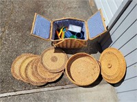 Wicker Picnic Sets with Plates & Utensils