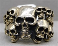 Sterling Silver ring with skeletons, weight 12.80