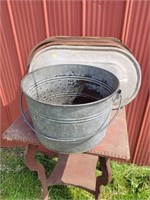 5 Antique Boiler Lids & a Galvanized Pail For