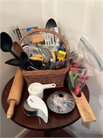 Basket Lot of Kitchen Utensils & More