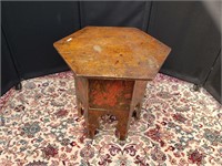 Antique, wood, hexagon shaped end table