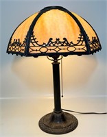 DESIRABLE 1920'S SLAG GLASS UMBRELLA SHADE LAMP