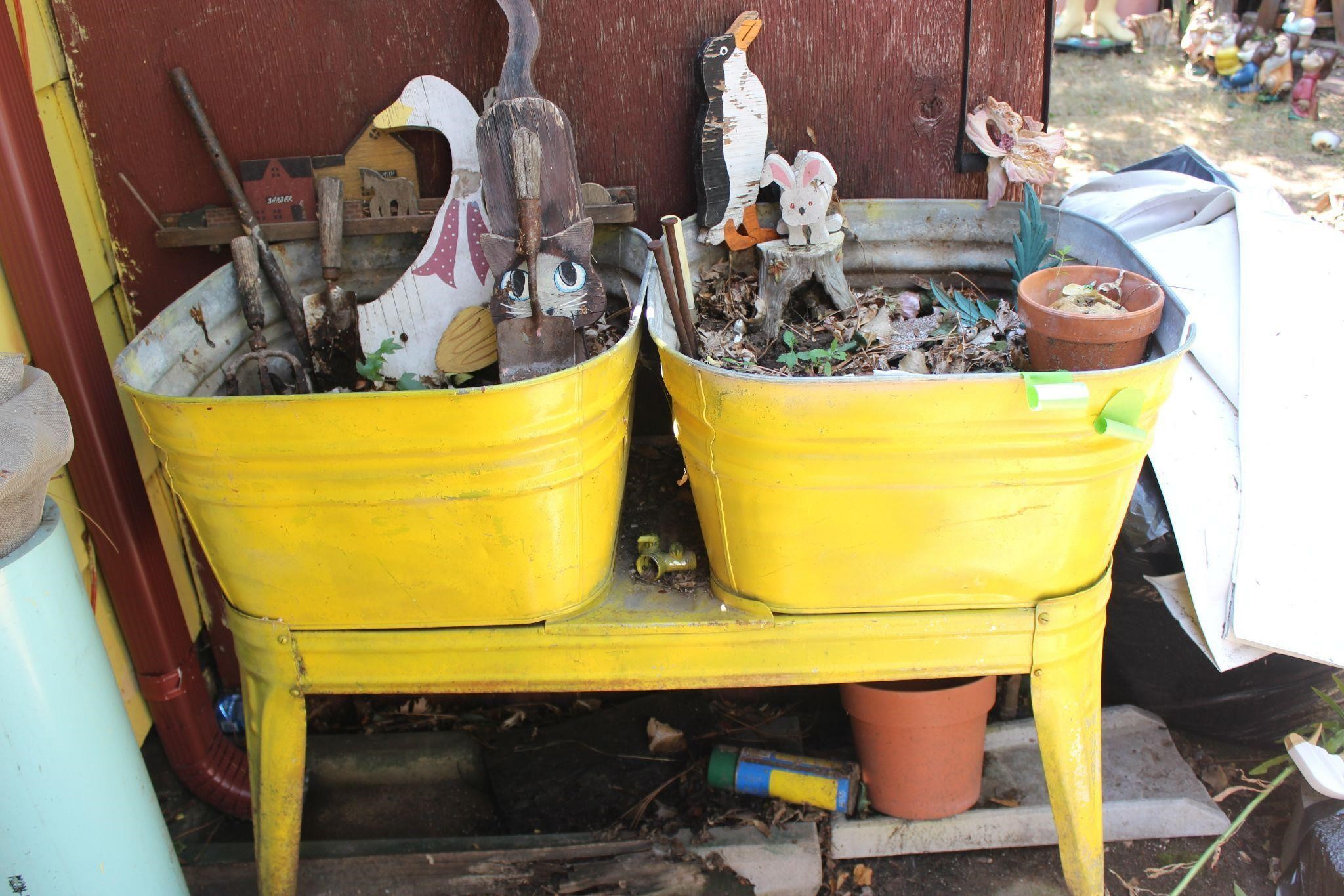 Yellow Double Tub Planter and Decor