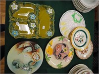 Eight pieces of painted or embossed china:
