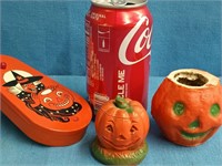 3 Vintage Halloween items, small paper machete