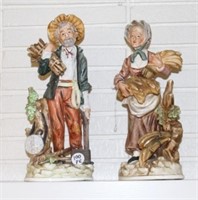 PAIR OF CERAMIC FIGURINES - OLD MAN AND LADY