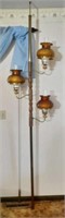 Mid-century 3 light tension floor lamp with amber