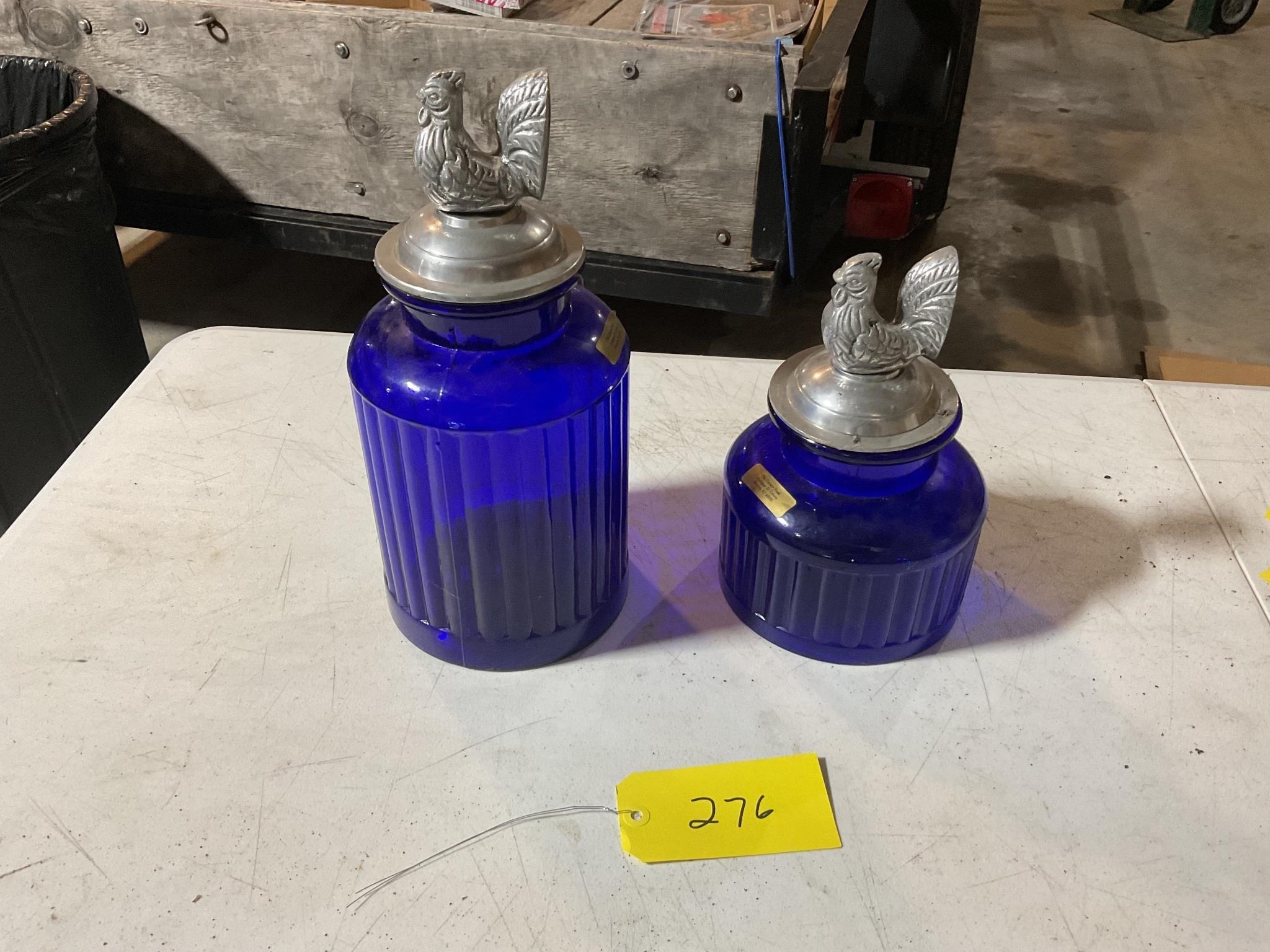 Vintage blue glass chicken canister set